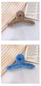 Autumn winter large plush hair claw clip soft fluffy shark clip for thick hair stylish versatile