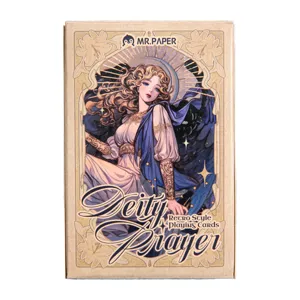 Scatola di carte da gioco in stile retro, design preghiera di divinità, perfetta per feste.