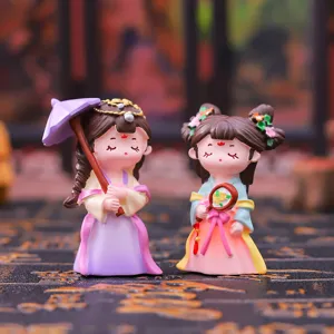Chinese stijl antieke schoonheid miniatuur hars beeldjes set home decor retro bureau