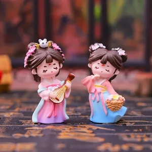 Chinese stijl miniatuur hars figuur set, gedetailleerd antiek schoonheid shot voor decor.