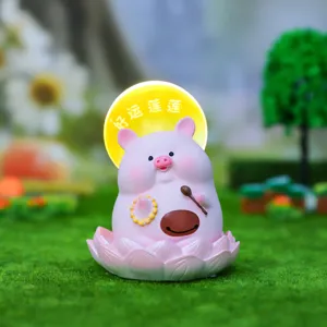 Süßes rosa Schweinchen LED Nachtlicht Schlafzimmer Ornament mit Lotus Basis Lampe