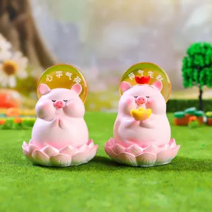 Süßes rosa Schweinchen Nachtlicht mit Lotusbasis, leuchtender Heiligenschein, Schlafzimmerlampe.