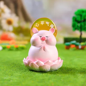 Süße rosa Schweinchen Figur Gebet Lotos Basis Desktop Deko Geschenk Spielzeug Büro