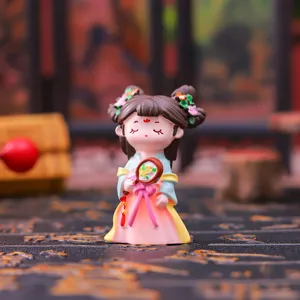 Chinese stijl mini oude schoonheid hars beeldje detail schot voor huisdecoratie en feestdagen.