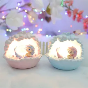 Linda luz nocturna de concha de nube de resina decoración de escritorio lámpara LED