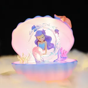 Luz nocturna de concha de sirena bonita, lámpara de mesa LED de ensueño para dormitorio y regalo