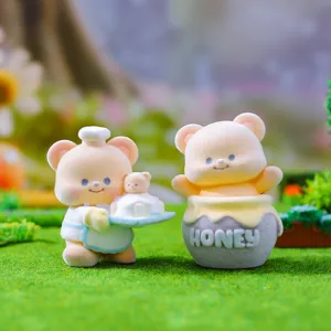 Flocked bear blind box miniature figurine cute desktop decoration toy for home gift