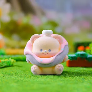 Cute flocked bear blind box figure, adorable desktop decoration ornament for gifts and collection.