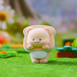 Cute flocked bear blind box figurine toast style desktop decoration toy ornament