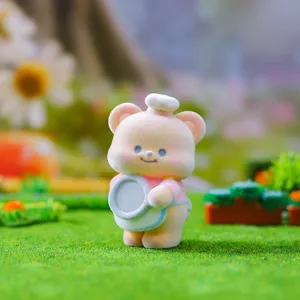 Flocked bear blind box figure cute desktop ornament miniature doll toy decoration gift collectible