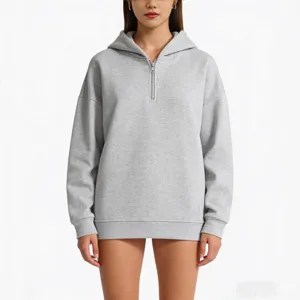 Men's Casual Quarter-Zip Hoodie Oversized Printed Sweatshirt Loose Streetwear Top Solid Color Fleece Lined Jacket For Men