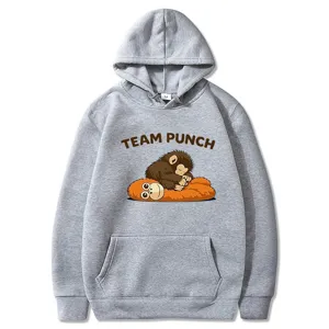 Felpa con Cappuccio Team Punch Stampa Scimmia del Fumetto Pullover Casuale Manica Corta Top Streetwear Uomo Donna