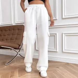 Unisex Casual Polyester Fleece Cargo Sweatpants Loose Fit Drawstring Multiple Pockets Long Pants Outdoor Sports Joggers For Teens