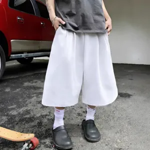 Men's solid white loose wide-leg knee-length casual shorts summer streetwear fashion style