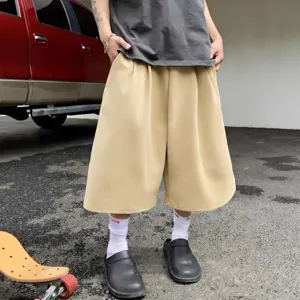 Men casual loose wide leg shorts summer streetwear solid color fashion trousers new