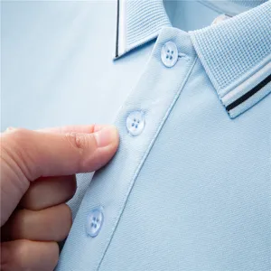 Men's light blue polo shirt detail short sleeve casual business lapel top summer wear