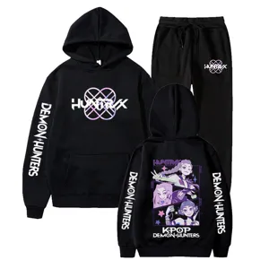 Kpop Demon Hunters Bedruckter Fleece Hoodie Und Hose Set Locker Unisex Lässiger Trainingsanzug Sportbekleidung Kapuzenanzug