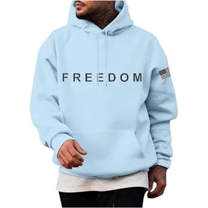 Sweat à capuche bleu clair Freedom Print pour hommes femmes pull manches longues top