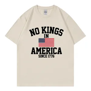 Beige dames casual korte mouw T-shirt met Amerikaanse patriotische grafische print.