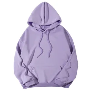 Sweat à capuche uni ample à épaules tombantes en violet clair, haut unisexe décontracté