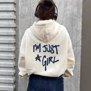 Ανδρικό Φούτερ με Κουκούλα Επένδυση Φλις Just A Girl Εκτύπωση Γραμμάτων Casual Oversized Μακρύ Μανίκι