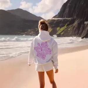 Γυναικείο Oversized Φούτερ Y2k με Κουκούλα Πολυεστερικό Fleece Πεσμένοι Ώμοι Εκτύπωση Ιβίσκος Κοχύλι Casual Street Top