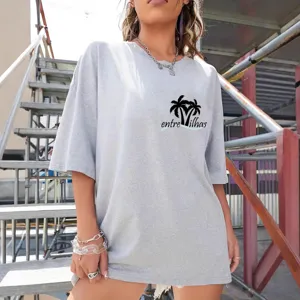 Unisex Hawaiian Surf Palm Tree Printed Crew Neck Cotton Loose Short Sleeve Top Casual Beach Vacation Summer Sport T-Shirt