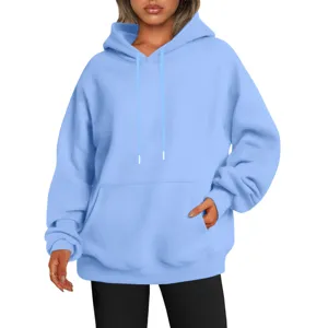 Sweat-shirt à capuche uni oversized pour hommes et femmes, sweat à manches longues bleu clair.