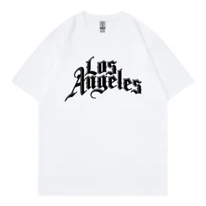 White short sleeve t-shirt for women with Los Angeles gothic print casual fashion.