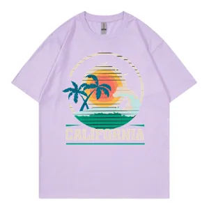 Women short sleeve t-shirt casual summer vintage california surfing print round neck top
