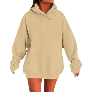 Unisex Oversized Ριχτοί Ώμοι Φούτερ με Κουκούλα Casual Μονόχρωμο Πουλόβερ Τοπ Με Τσέπη Καγκουρό