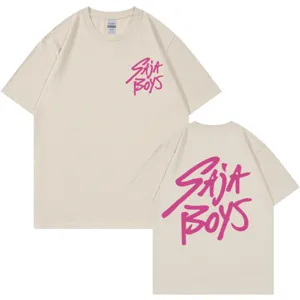 Men's Oversized Cotton T-Shirt Casual Printed Graphic Tee Saja Boys Letter Print Short Sleeve Top For Men Women Unisex