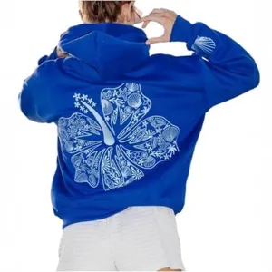 Damen Y2K Oversized Hoodie Hibiskus Muschel Druck Überschnittene Schulter Fleece Pullover Top Lässiges Lockeres Sweatshirt