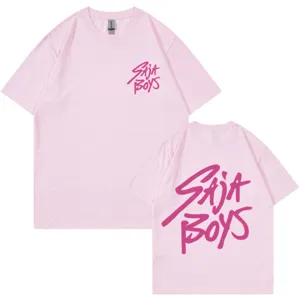 Pink oversized short sleeve t-shirt with stylish front and back print design.