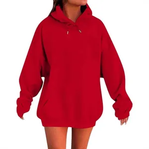 Γυναικείο κόκκινο φούτερ Oversized με κουκούλα και μακριά μανίκια casual μπλούζα