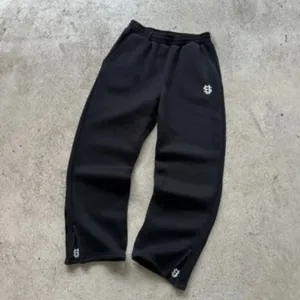 Men women streetwear black sweatpants casual hip hop trousers with zipper hem and embroidery logo