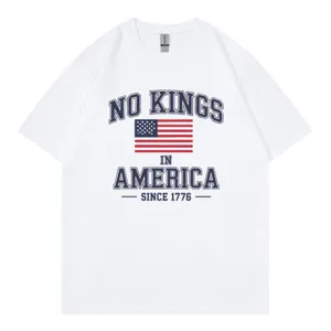 Casual crewneck short sleeve white t-shirt with patriotic America graphic print for summer.