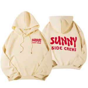 Casual beige hooded sweatshirt featuring bold red letter print, dropped shoulders and comfortable fit.