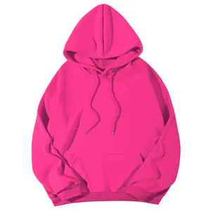 Unisex Plus Size Solid Color Drop Shoulder Hoodie Sweatshirt Bright Pink Variant
