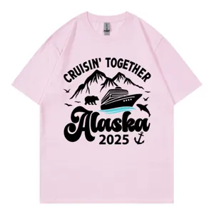 Rosa Alaska Kreuzfahrt 2025 T-Shirt Kurzarm Freizeit Top für Herren Damen Sommerkleidung