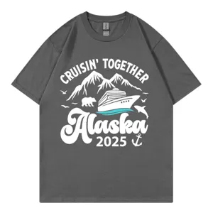 Dunkelgraues Kurzarm-T-Shirt mit Rundhalsausschnitt und tollem Alaska Kreuzfahrt Motiv.