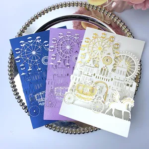 Laser Cut Wedding Invitation Cards Hollow Out Hollow Floral Hot Stamping Greeting Cards For Birthday Business Party Romantic Celebration
