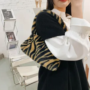 Stylish zebra print plush underarm bag for women, retro chic faux fur shoulder bag