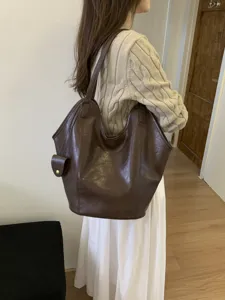 Retro PU Leather Large Capacity Tote Bag For Women Minimalist Underarm Shoulder Bag Vintage Lazy Style Commuter Work Bag