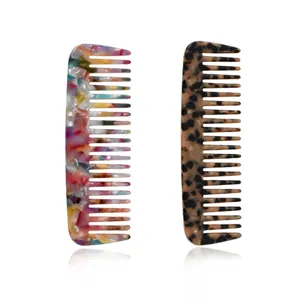 Par de peines premium de acetato de colores con dientes anchos para desenredar el pelo