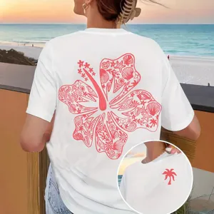 Unisex Casual Baumwolle T-Shirt Grafik Buchstabe Waves Druck Locker Kurzarm Pullover Top Für Paare Urlaub Alltag