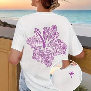 Everything Comes In Waves Unisex Cotton Graphic T-Shirt Casual Short Sleeve Round Neck Tropical Flower Palm Tree Print Top