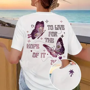Everything Comes In Waves Buchstaben Drucken Baumwolle T-Shirt Unisex Locker Rundhals Kurzarm Top Lässig Atmungsaktiv Kleidung