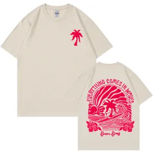 Camiseta de algodón 200g con gráfico de olas y palmeras estilo streetwear