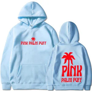 Sweat à capuche bleu clair homme femme casual streetwear imprimé palmier mode tendance
